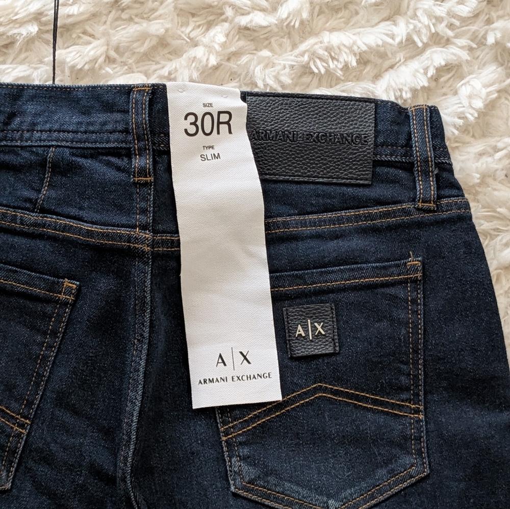 Armani Exchange Mens Plain Blue Jeans with Zip and Button Fastening and